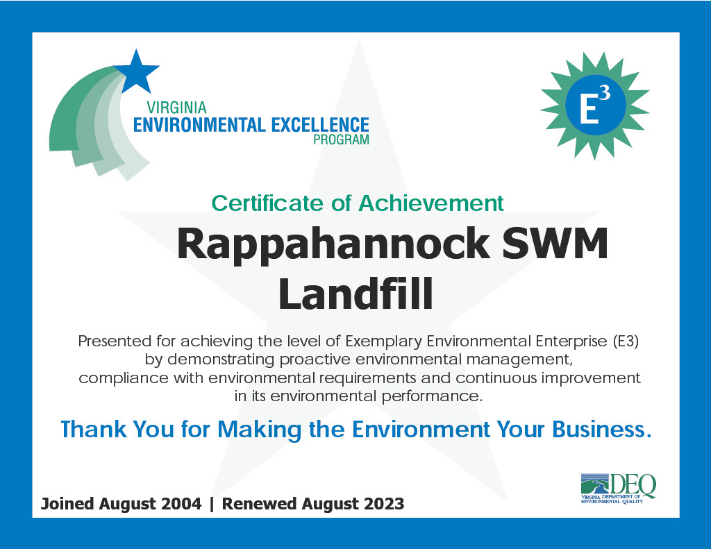 E3 Certificate - Rappahannock SWM Landfill